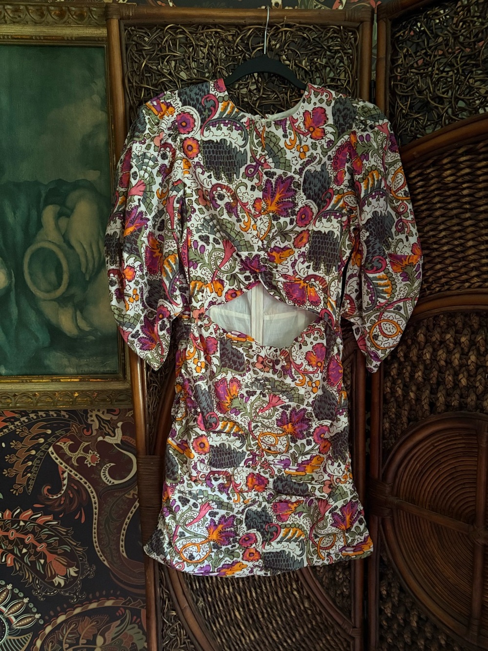 Rhode Resort Paisley Puff Sleeve Cutout Mini Dress Size 2 Sold Out